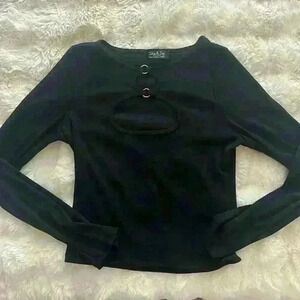 Black Cut Out Front Long Sleeve Top